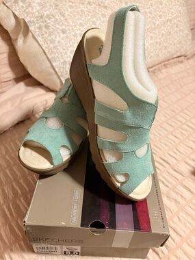 Stylein Mint Green Suede Wedge Slingback Sandals